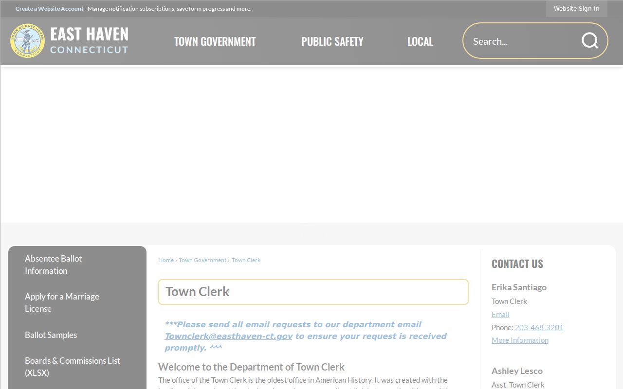 East Haven residents directory Town Clerk records office