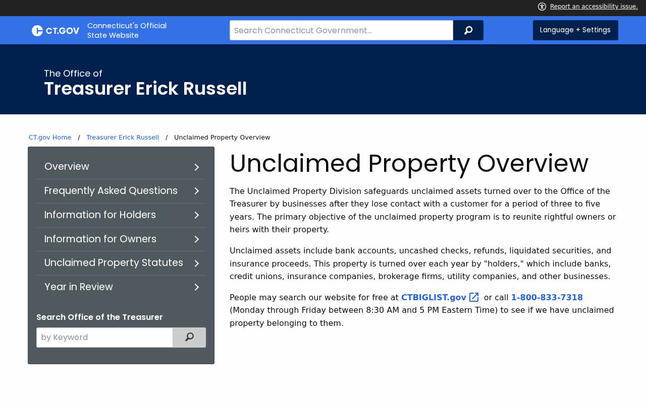 East Haven residents directory official unclaimed property search