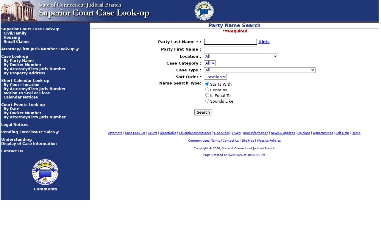 East Haven resident lookup civil party search fields