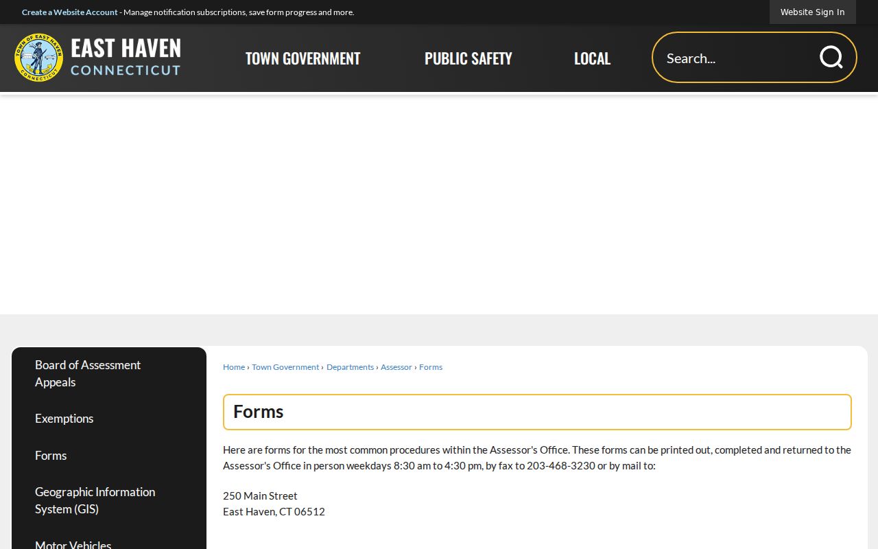 East Haven street directory Assessor forms and address records